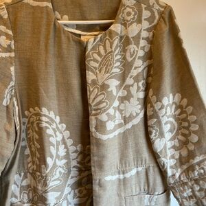Chico’s Neutral Linen-Blend Floral Jacket with Ivory Print